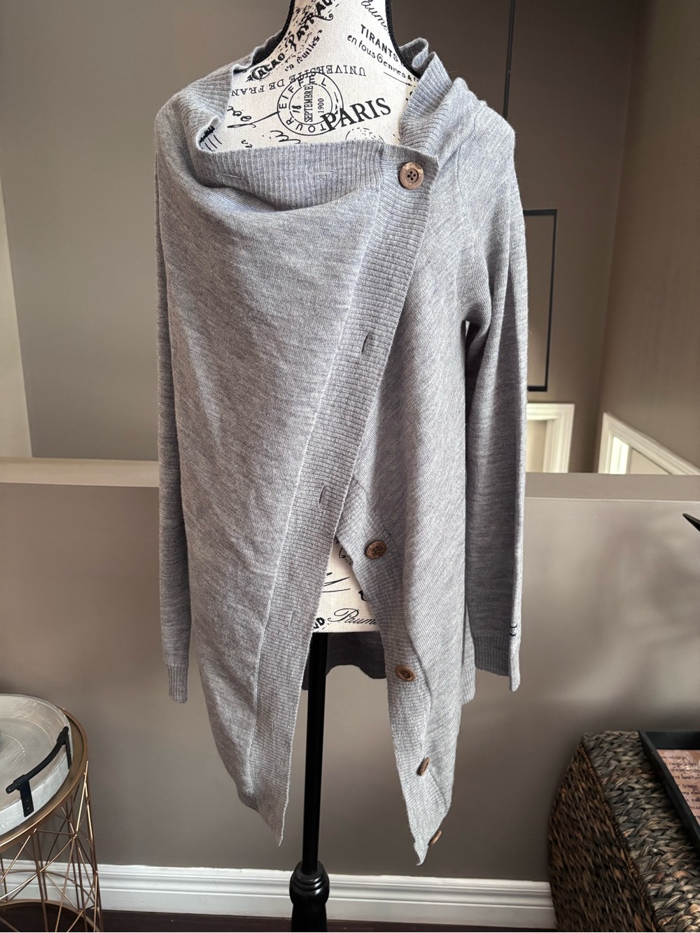 The North Face Light Gray Asymmetrical Button Cardigan